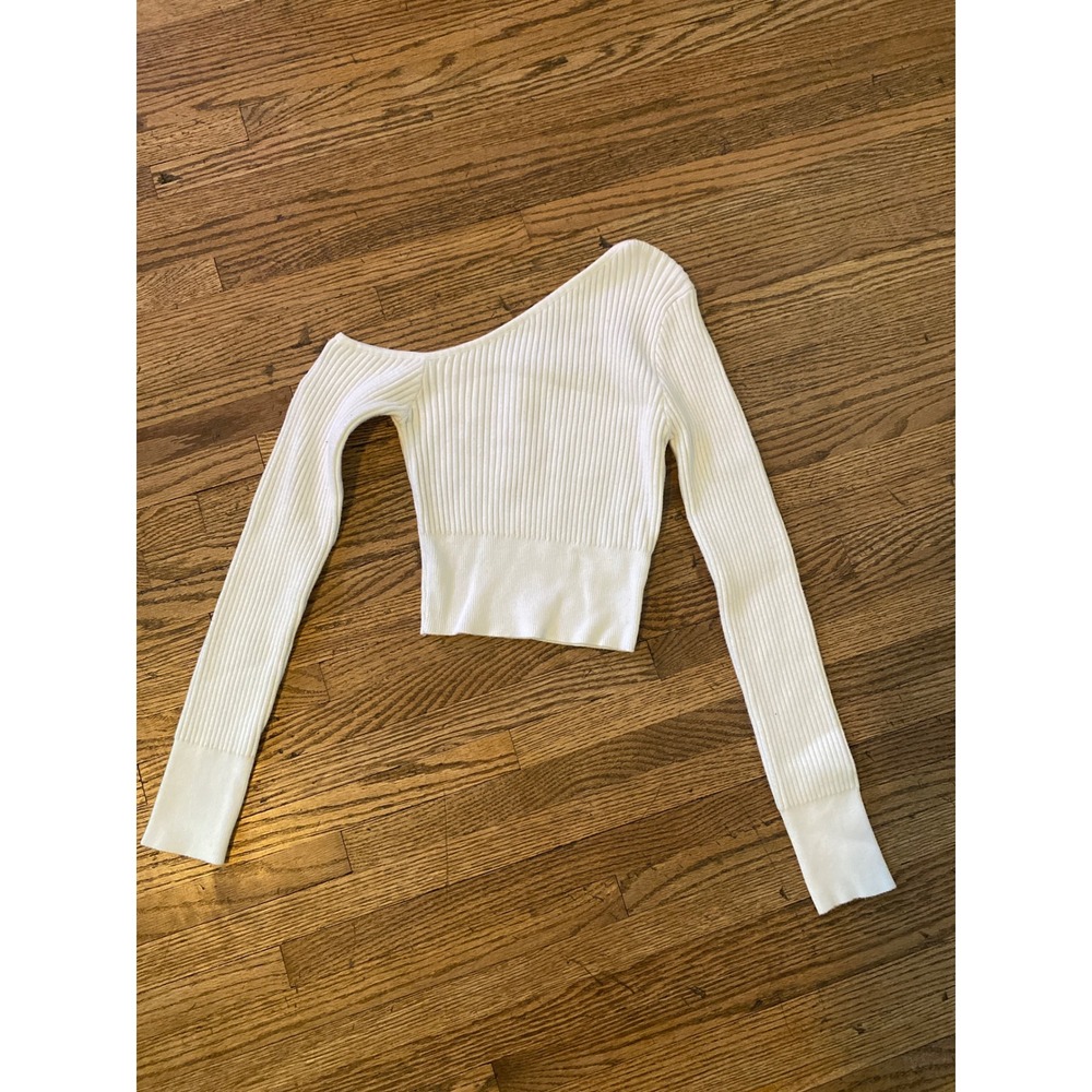 Petal & Pup White‎ Ribbed One Shoulder Long Sleeve Crop Top US S/M